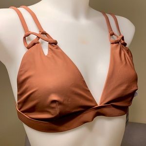 Swimwear top color: deep taupe. Plus size 0X